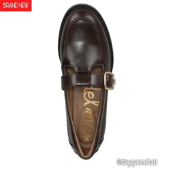 T-Strap Loafers with Oversized Buckle, Slip-On Style, 0.875 Inch Heel